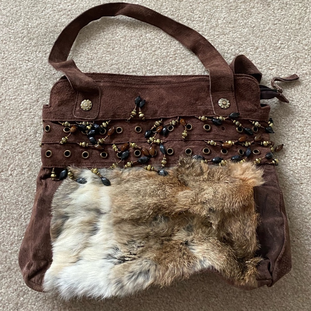Brown fur shoulder bag